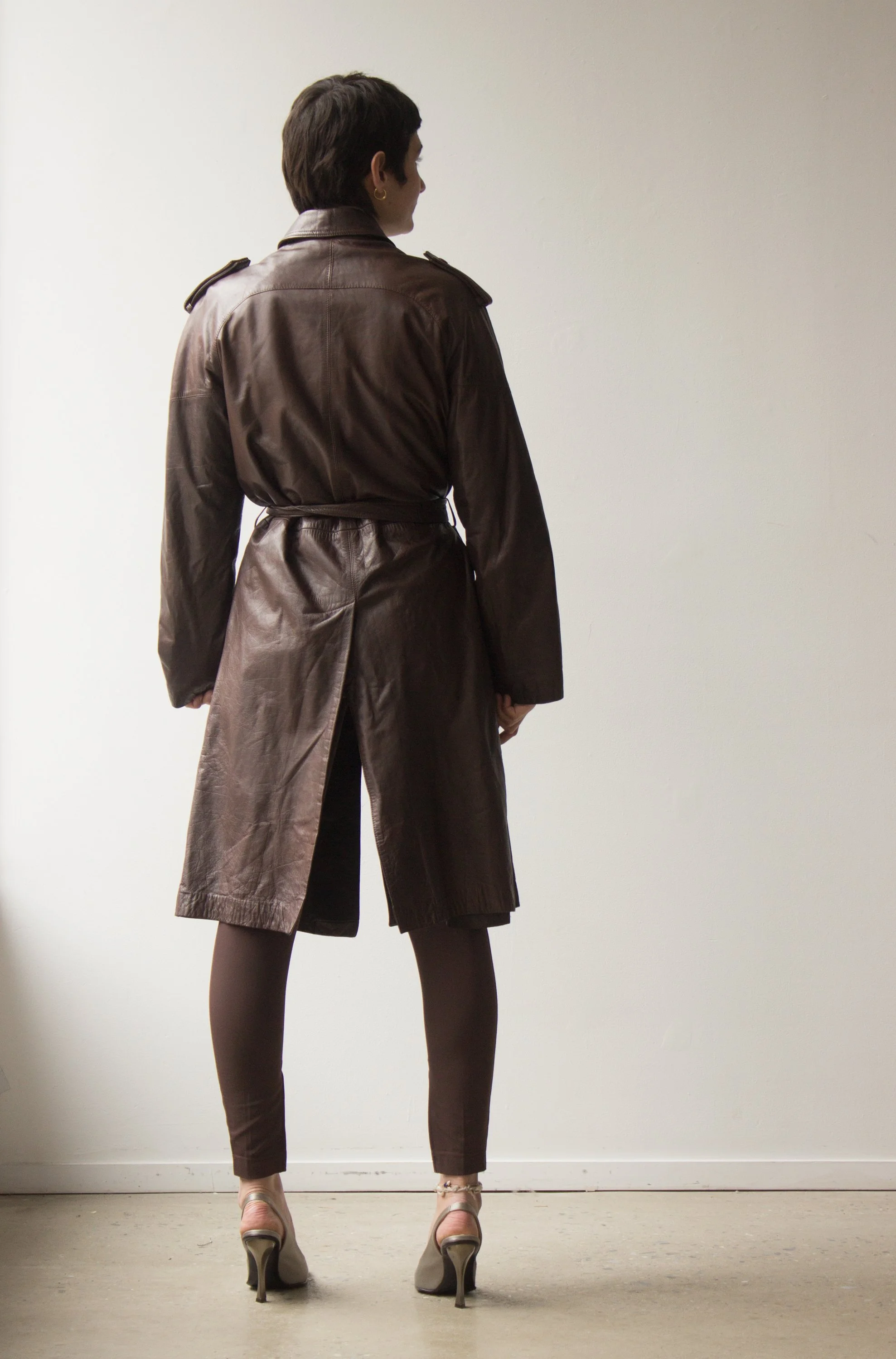 1980s Adolfo Chocolate Leather Trench Wayward Collection
